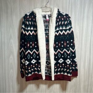 No Boundaries Multi Colored Knit Hooded Open Front Cardigan Size M (7-9) Juniors